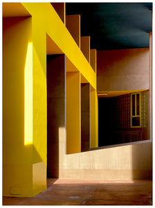 Monte Amiata housing, Gallaratese Quarter, Milan. Yellow brutalist architecture street photography by Richard Heeps.