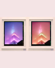 Load image into Gallery viewer, &#39;NOMAD III (Film Rebate)&#39;, New York. Richard Heeps has photographed the iconic Empire State building in the mist. The NOMAD sequence of photographs capture the art deco architecture illuminated by changing colours, and is part of Richard&#39;s street photography portfolio which depict the colour, fabric and structure of cities with distinct style. This 6x7 format edition is bordered by the Kodak film rebate.