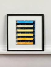 Load image into Gallery viewer, &#39;Rainbow Apartments&#39; captures Italian design and architecture, showing a multi-coloured nineteen-sixties block of flats. This artwork is part of Richard Heeps&#39; series &#39;A Short History of Milan&#39; which began in November 2018 for a special project featuring at the Affordable Art Fair Milan 2019, and the series is ongoing. There is a reoccurring linear, structural theme throughout the series, capturing the Milanese use of materials in design such as glass, metal, wood and stone. 