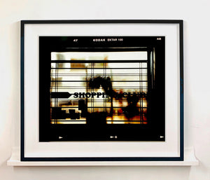 'Shopping Club Window', part of 'A Short History of Milan' which began in November 2018 for a special project featured at the Affordable Art Fair Milan 2019. There is a reoccurring linear, structural theme throughout the series, capturing the Milanese use of materials in design such as glass, metal, wood and stone.