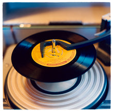 Load image into Gallery viewer, Photograph by Richard Heeps.  Johnny Cash record &quot;I Walk The Line&quot; with its yellow label is loaded up on a record player.