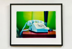 'Telephone III, Ballantines Movie Colony' is part of Richard Heeps' 'Dream in Colour' series. This cool Palm Springs interior artwork features a vintage telephone on a nightstand, combining gorgeous colours with a nostalgic mid-century feel.