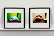 Load image into Gallery viewer, &#39;Telephone III, Ballantines Movie Colony&#39; is part of Richard Heeps&#39; &#39;Dream in Colour&#39; series. This cool Palm Springs interior artwork features a vintage telephone on a nightstand, combining gorgeous colours with a nostalgic mid-century feel.