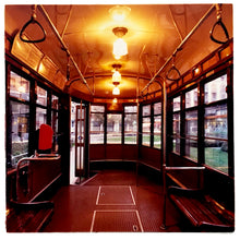 Load image into Gallery viewer, The interior of a vintage Italian tram in Lambrate, Milan. Affordable fine art limited edition photographic prints, handmade in Richard’s Cambridge darkrooms. 