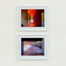 Load image into Gallery viewer, Monte Amiata housing, Gallaratese Quarter, Milan. Brutalist architecture photograph by Richard Heeps framed in white paired with Utopian Foyer.