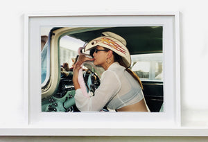 'Wendy Flamin' Eyeball', from Richard Heeps' 'Man's Ruin' Series. This artwork is part of a sequence capturing Wendy at the Nevada Rockabilly Weekender, Viva Las Vegas. This artwork capture the flaming eyeball detail of her cowboy style hat. 