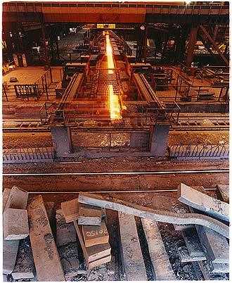 Mill train moving hot steel, Bloom&Billet Mill, Scunthorpe 2007