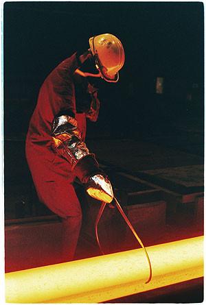 Dimensions are checked with callipers, Bloom&Billet Mill, Scunthorpe 2007