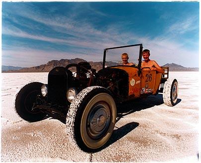 Otto & RJ in Otto's Model T IV, Bonneville, Utah 2003